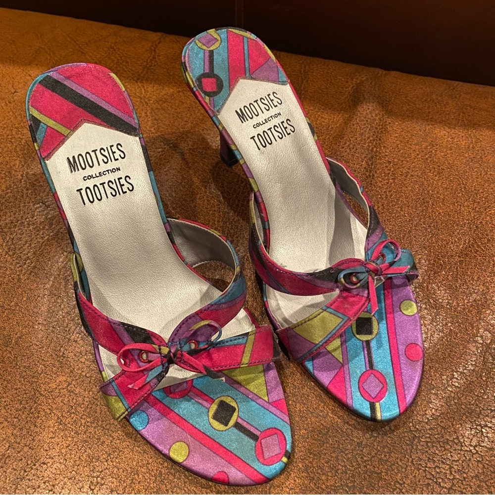 Mootsies Tootsies Multicolor Bow Slides Mules Size 7 - Picture 5 of 7